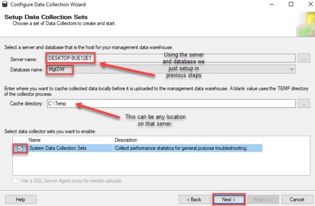 Setup data collection sets